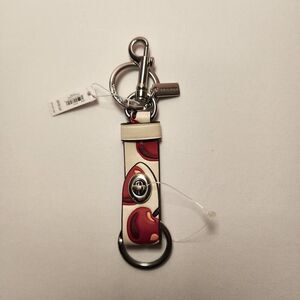 NWT Coach CZ088 Trigger Snap Bag Charm Cherry Print Chalk White Red Keychain